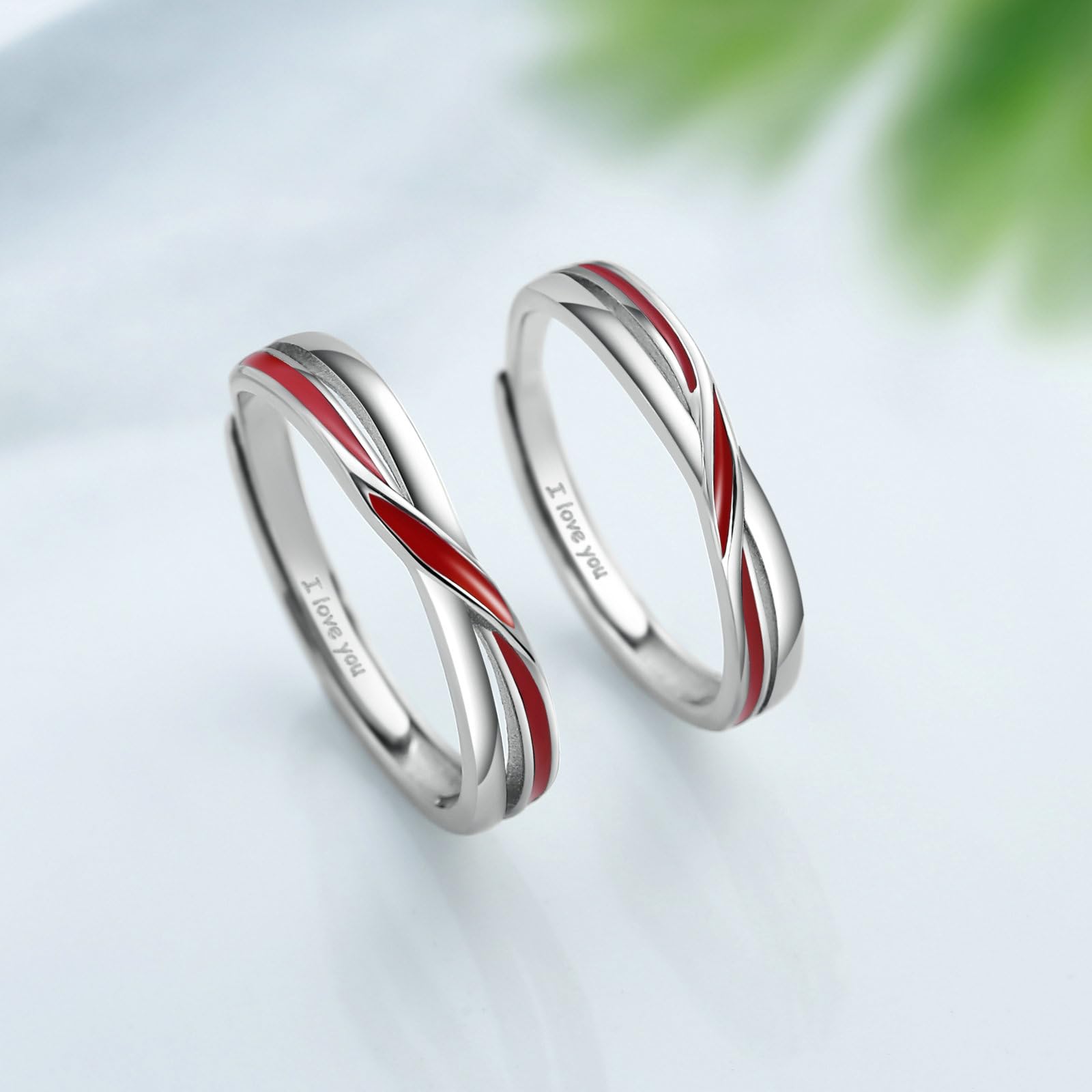 BCughia Anello, Anello Uomo Argento con La Linea Rossa Argento Sterling Nozze Anelli Regolabili per Uomo e Donna