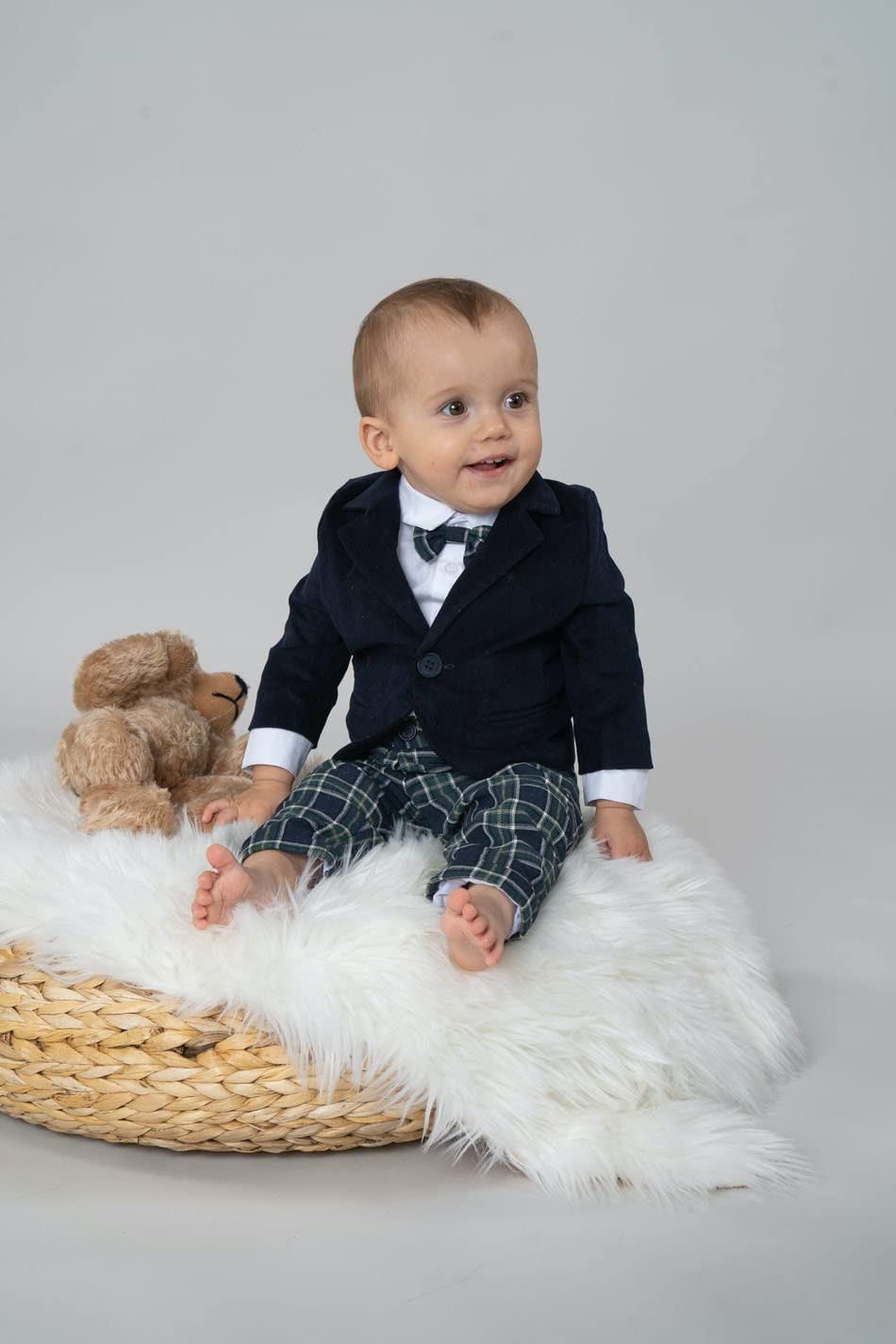 Jungen Baby Anzug Taufanzug Festanzug Hochzeitsanzug mit Sakko Taufset in Karo Blau