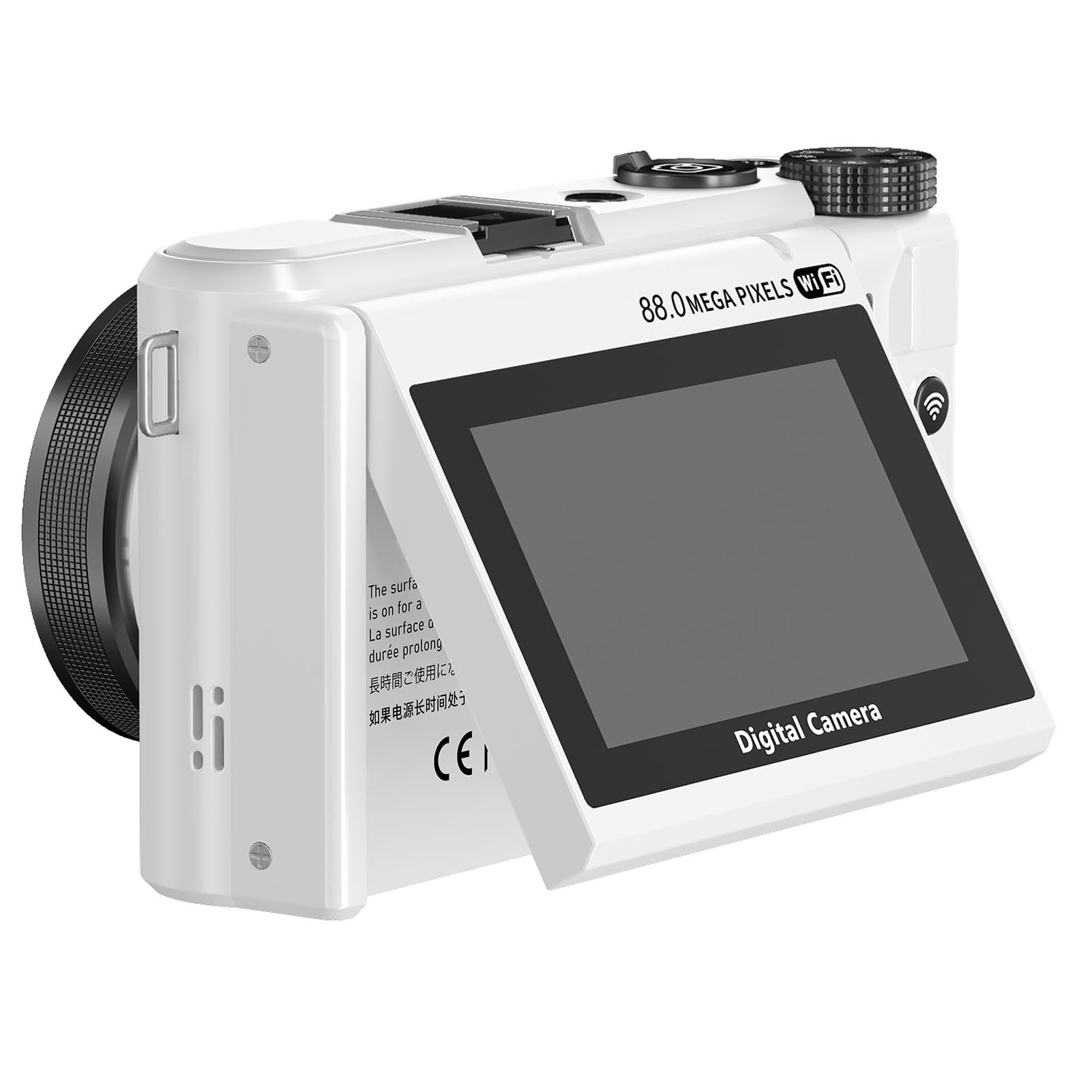 ZJchao 8K 88MP Digitalkamera, 18-facher Optischer Zoom, 18-facher Zoom, Autofokus, WiFi-Reisekamera mit 3-Zoll-Flip-Screen-LED-Fülllicht für Live-Streaming-Videoaufzeichnung (White)