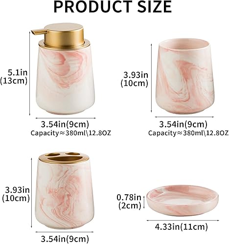 Miniatura 2 de Simcat Juego de 4 accesorios de baño de cerámica, juegos de accesorios de encimera de baño con dispensador de jabón, soporte para cepillos de