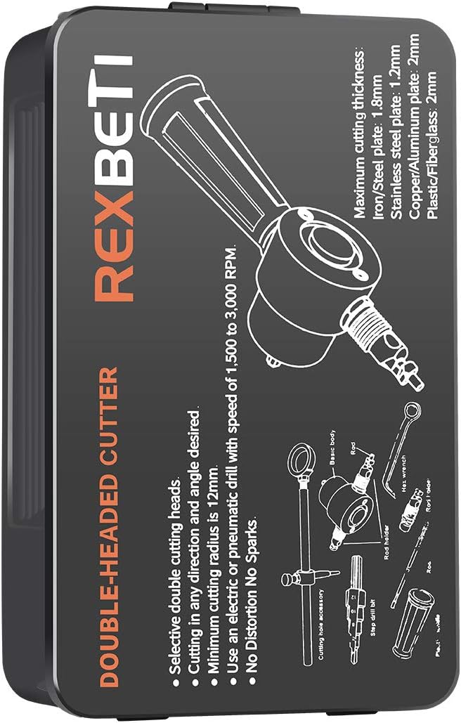 Double Head Sheet Nibbler Metal Cutter by Lnchett, Drill Attachment Metal Nibbler Tool Kit with Wrench and Extra Nibbler Parts ( 5Pcs Set, Iron Tool Box )