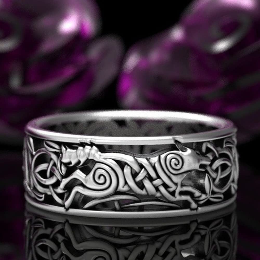 New Celtic Werewolf Norway Nordic Viking Wolf Knots And Twines 925 Thai Silver Black Vintagethai Silver Ring For Men And Women