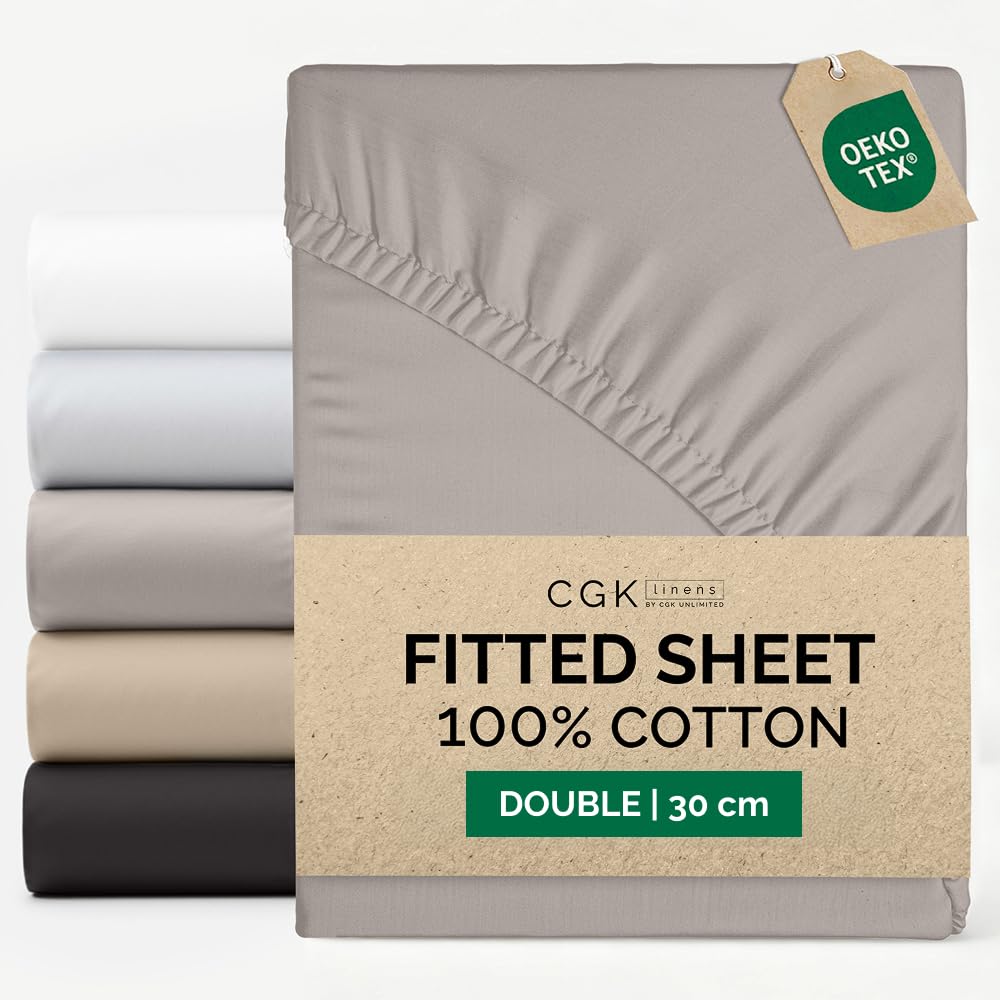 Double Fitted Sheet 135x190 cm - 100% Cotton Sateen 400 Thread Count - Deep Fitted Sheet f...