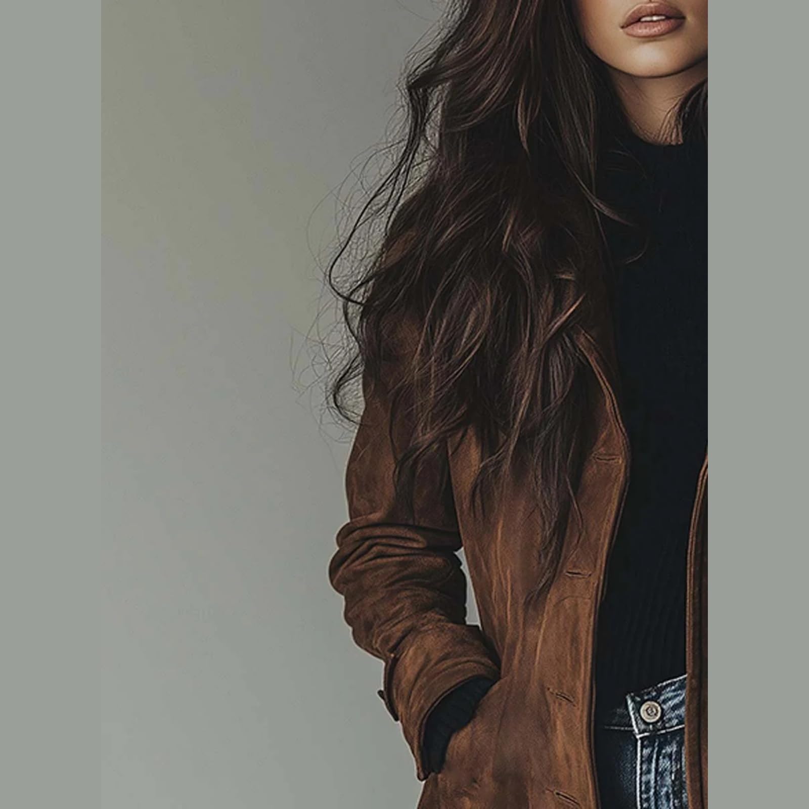 Giacca in pelle scamosciata per le donne Autunno Inverno Doppio Petto Classico Risvolto Slim Ladies Faux Suede Cappotto Trench Vintage Suede