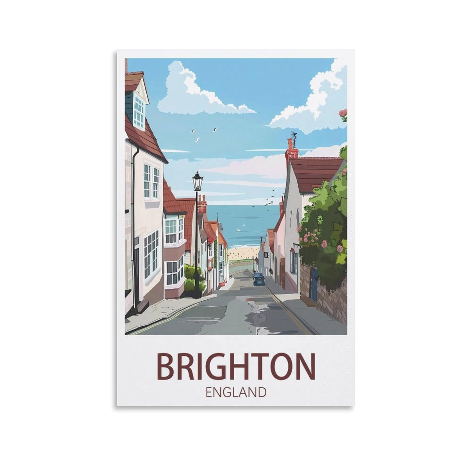 LHJOIUN Brighton England Vintage Travel Poster Treet 16x24inch(40x60cm) Art Canvas Print For Living Room Bedroom Home Decoration Modern Art