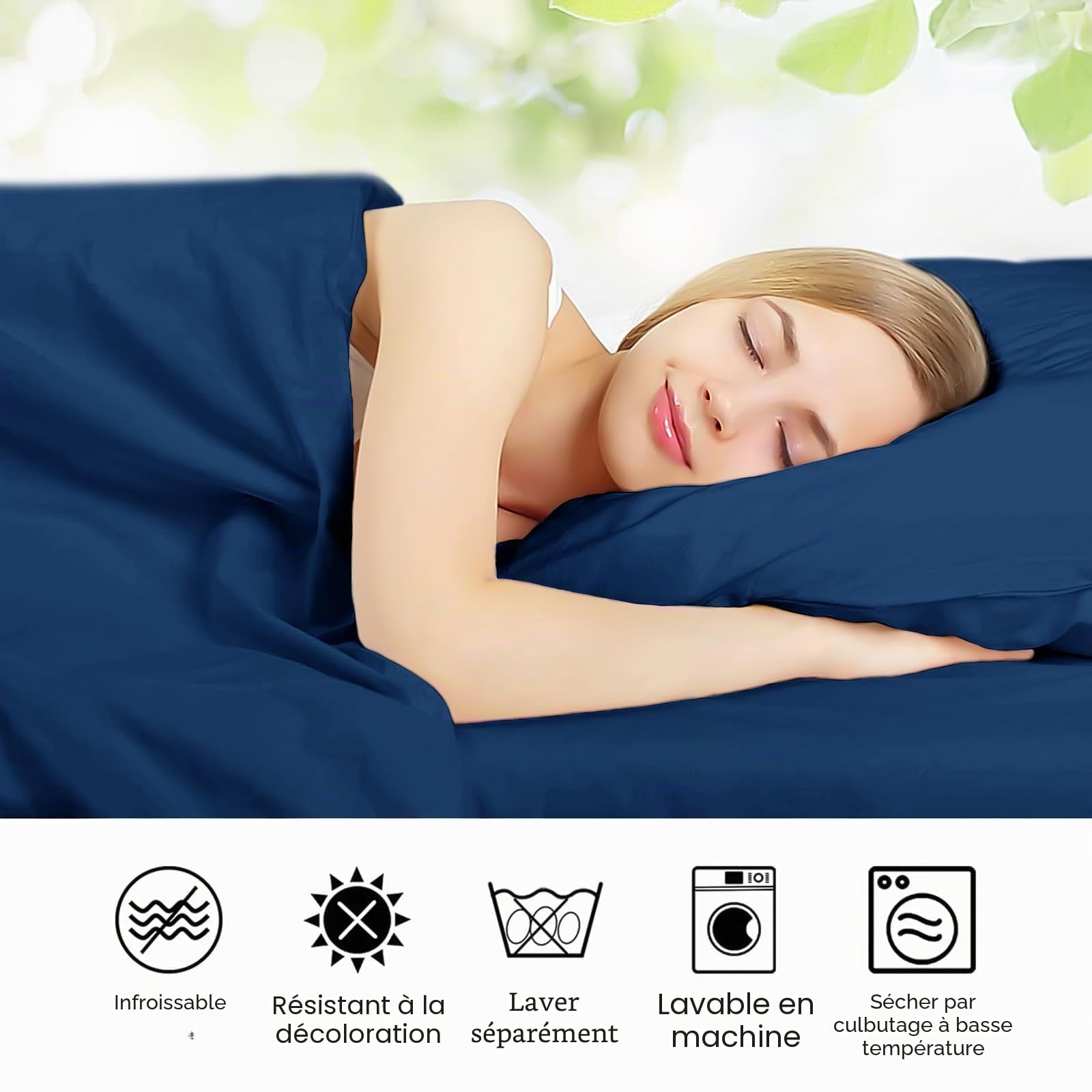 FARFALLAROSSA Parure De Lit 90x190-200 3 Pièces 100% Coton - Drap Housse 90x200 cm - Drap Plat 1 Personne 160x280 cm - 1 Taie d'oreiller 50x80 - Bleu Marine