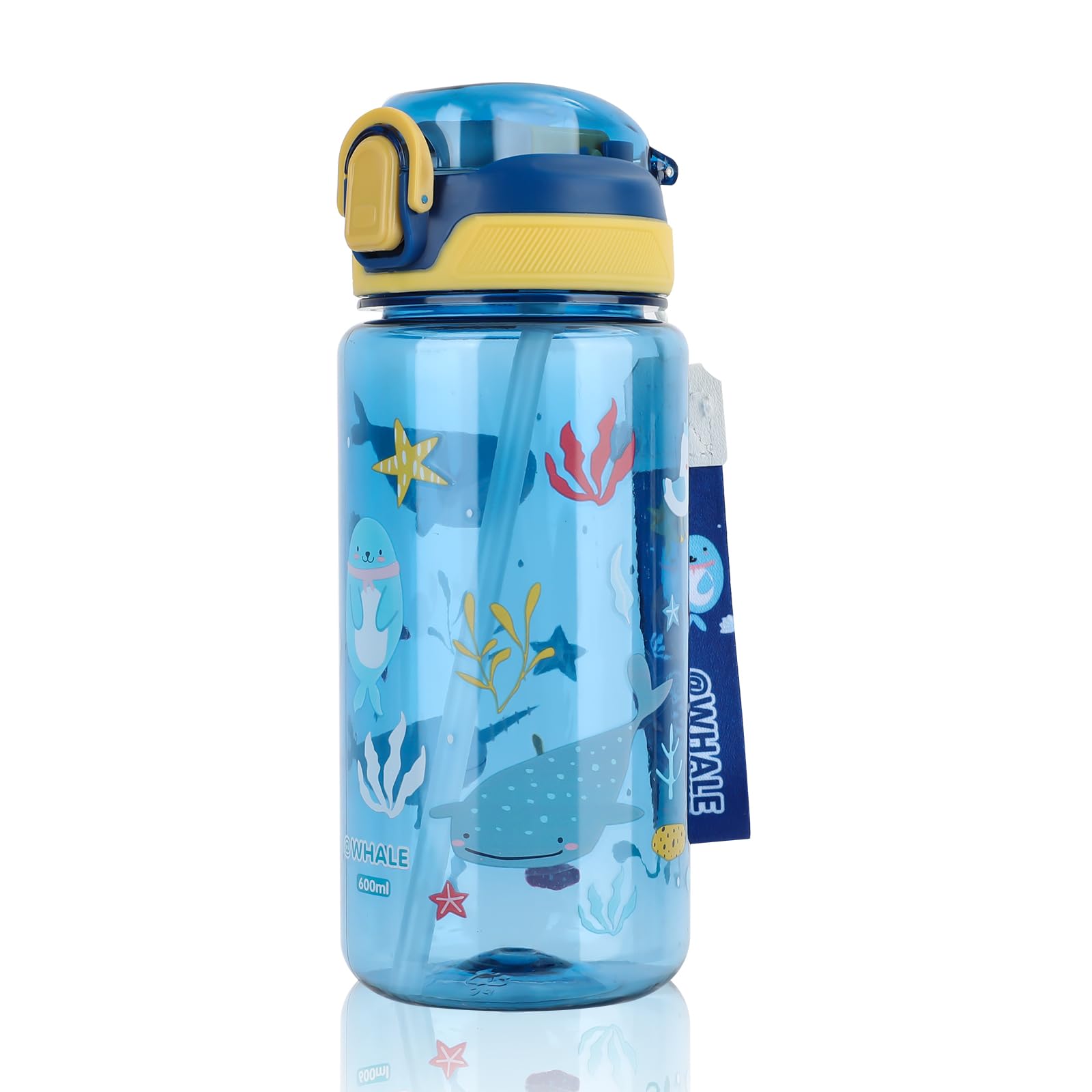 Gourde Enfant 600ml Avec Paille - Anti-Fuite, Facile à Ouvrir, Sans BPA - Pour École, Sport, Voyage - Design Animaux (Vert)