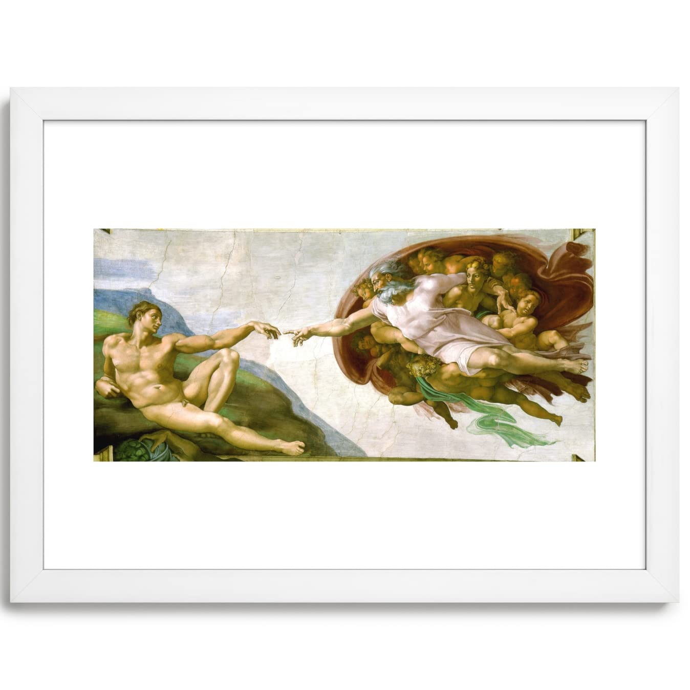 Society6 The Creation of Adam Painting by Michelangelo Sistine Chapel by Podartist Framed Art Print - Classic White - MediumGallery 18" x 24"-20x26