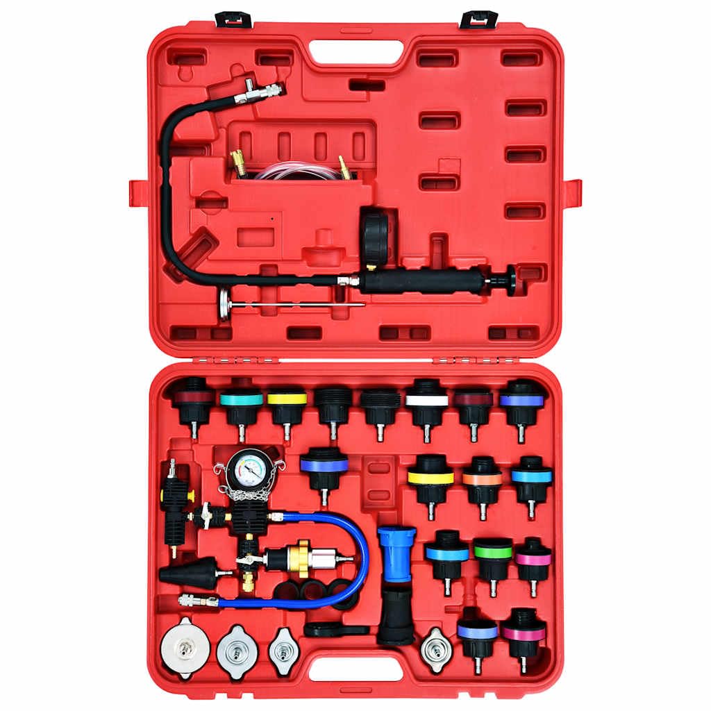 28 pièces Testeur de pression pour système de refroidissement et couvercle de radiateur avec générateur de vide, adaptateur, capuchons de test à code couleur, kit d'outils pour voiture