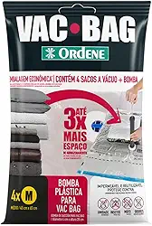 Ordene - Conjunto de Sacos à Vácuo para Armazenamento, Contém 4 Sacos Médios (45 cmx65 cm) + Bomba Plástica, Linha Vac Bag