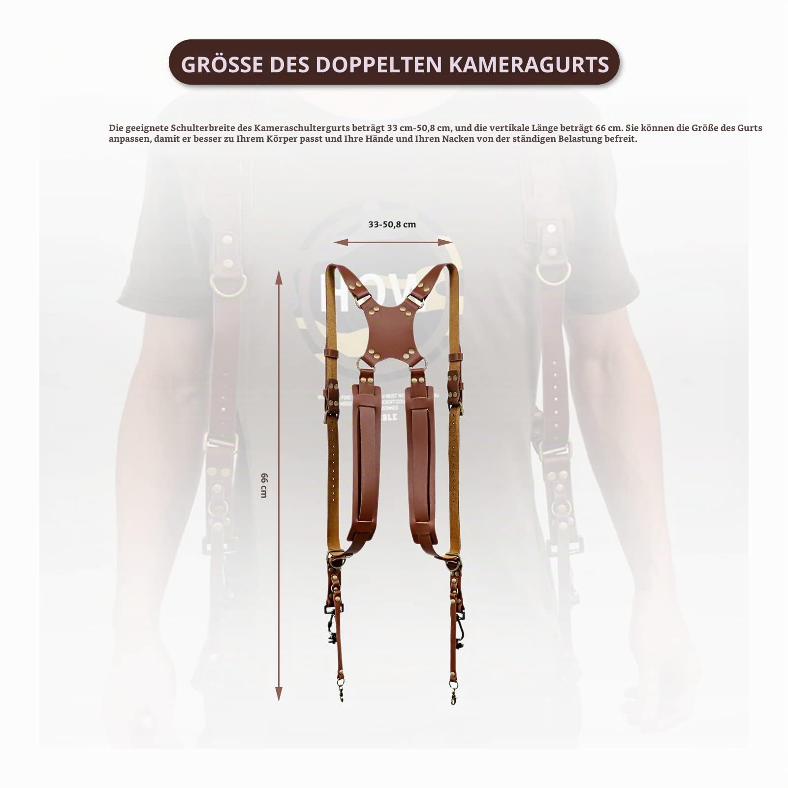 Gugxiom Doppelter Kameragurt, Kamera-Schultergurt für Zwei Kameras, Verstellbarer Doppel-Kameragurt aus Hochwertigem Leder