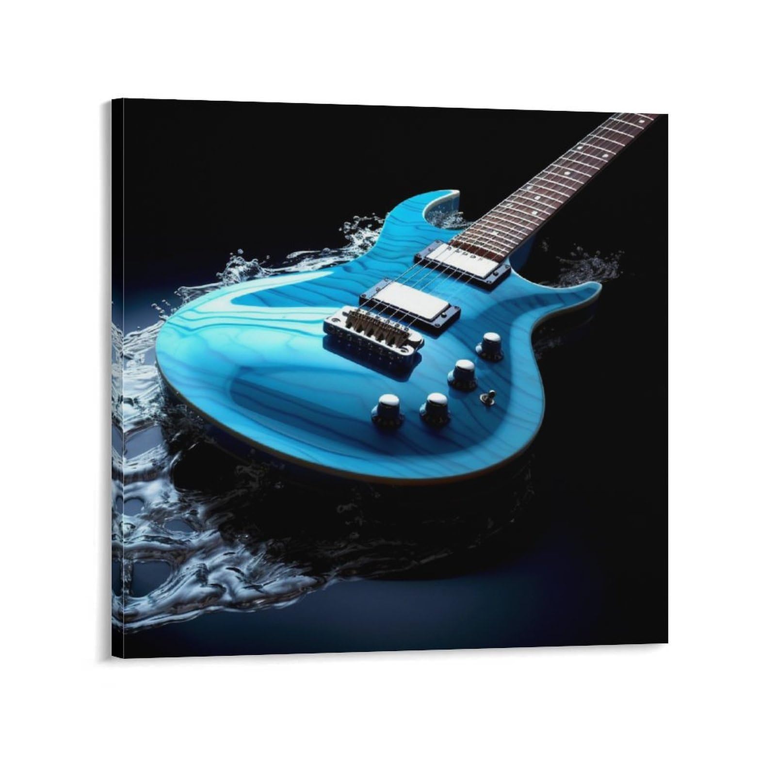 KLOPH Blue Guitar Canvas Wall Art for Living Room 10x10inch Modern Artwork Painting for Bathroom Hanging Canvas Prints Aesthetic Wallart for Bedroom Kitchen Office Wall Decor