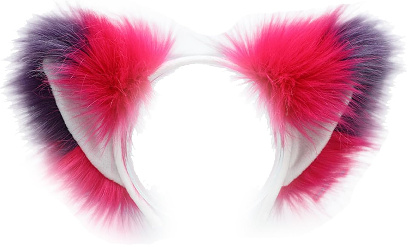Furry Striped Fox Cat Wolf Ear and Tail Set, Faux Fur Animal Headnbad Halloween Costume Women - Image 2