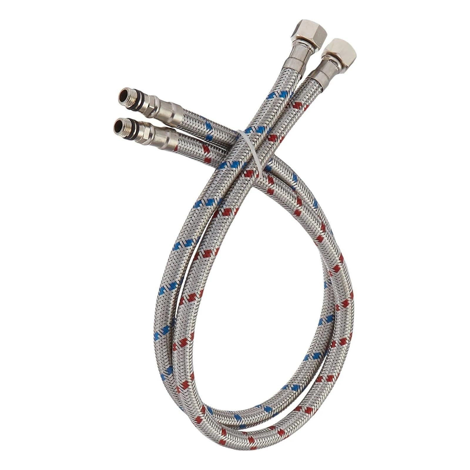 Anschlussschlauch Armatur 2-teiliger Wasserhahnanschluss, Edelstahl-Zufuhrschlauch, 3/8 9/16 1/2 Innengewinde, Kompressionsgewinde x M10 Stecker(100cm,1-2 x M10)