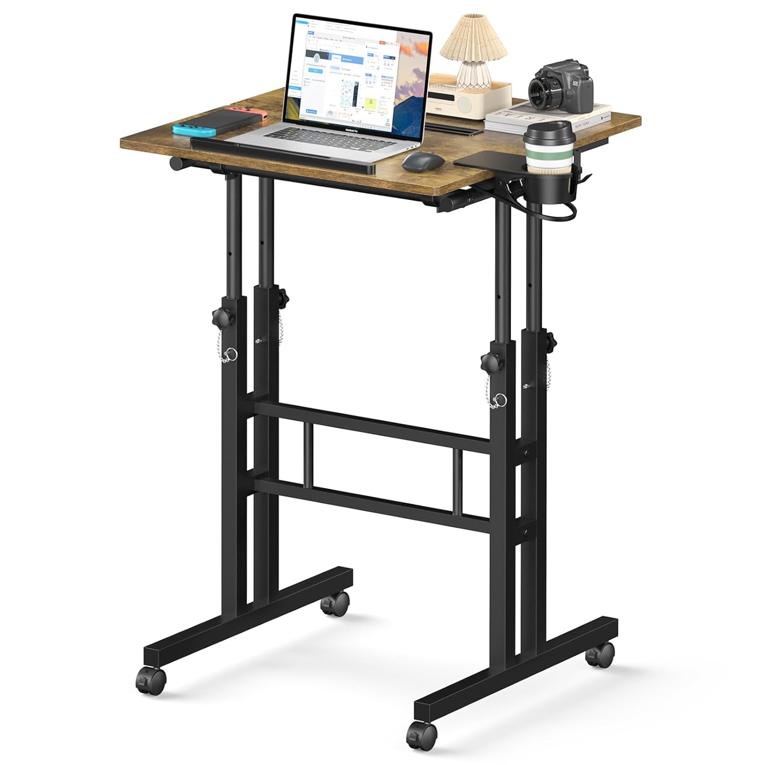 Small Standing Desk with Wheels Mobile Stand Up Desk Portable Standing Table on Wheels for Walking Pad Rolling