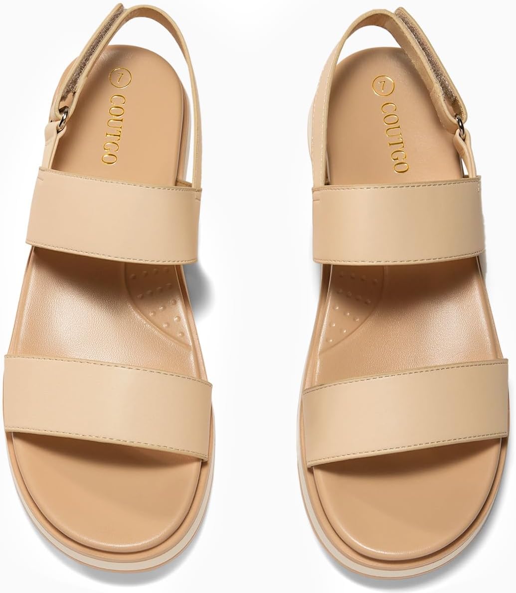 Coutgo Women's Arch Support Adjustable Strap Flat Sandals - Image 5