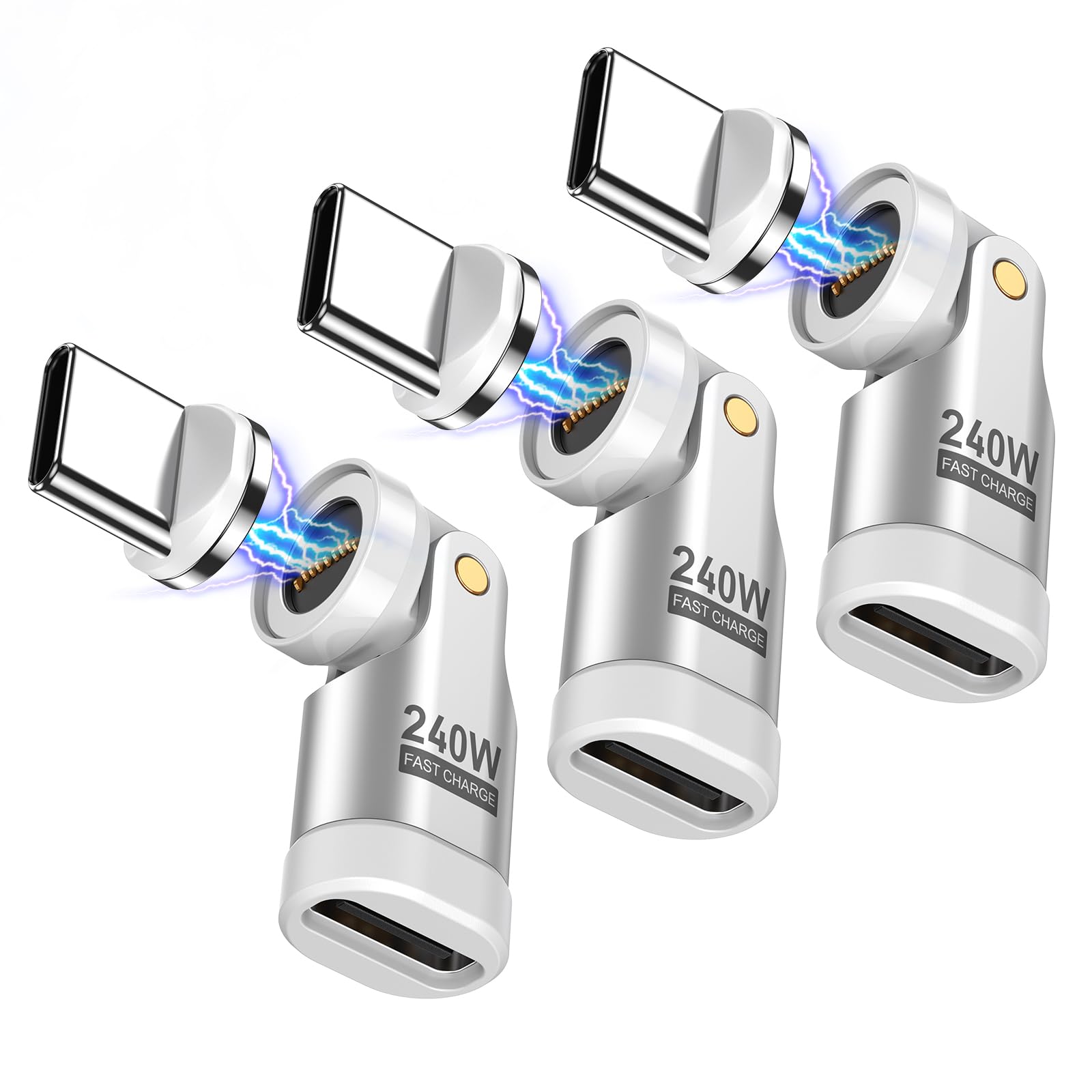 VAFOTON 240W USB C Magnet Adapter, 9-Pin Magnetischer Adapter, 540° Drehung Typ C Magnetisch Adapters, Unterstützt PD 240W 5A Quick Charge, Data Transfer, Für MacBook/USB-C Laptop (Weiß, 3 Pack)