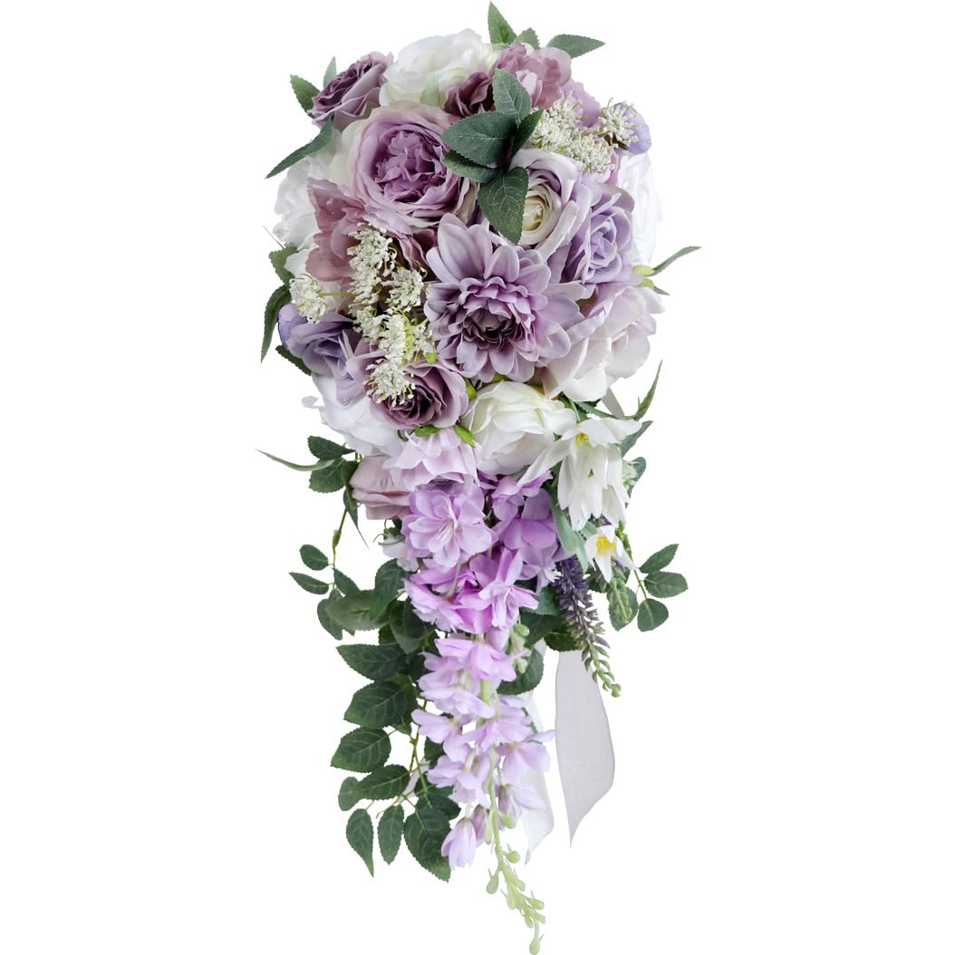 HUFFA Elegant Waterdrop Waterfall Bouquet for Wedding Photos - Artificial Floral Arrangement for Bride