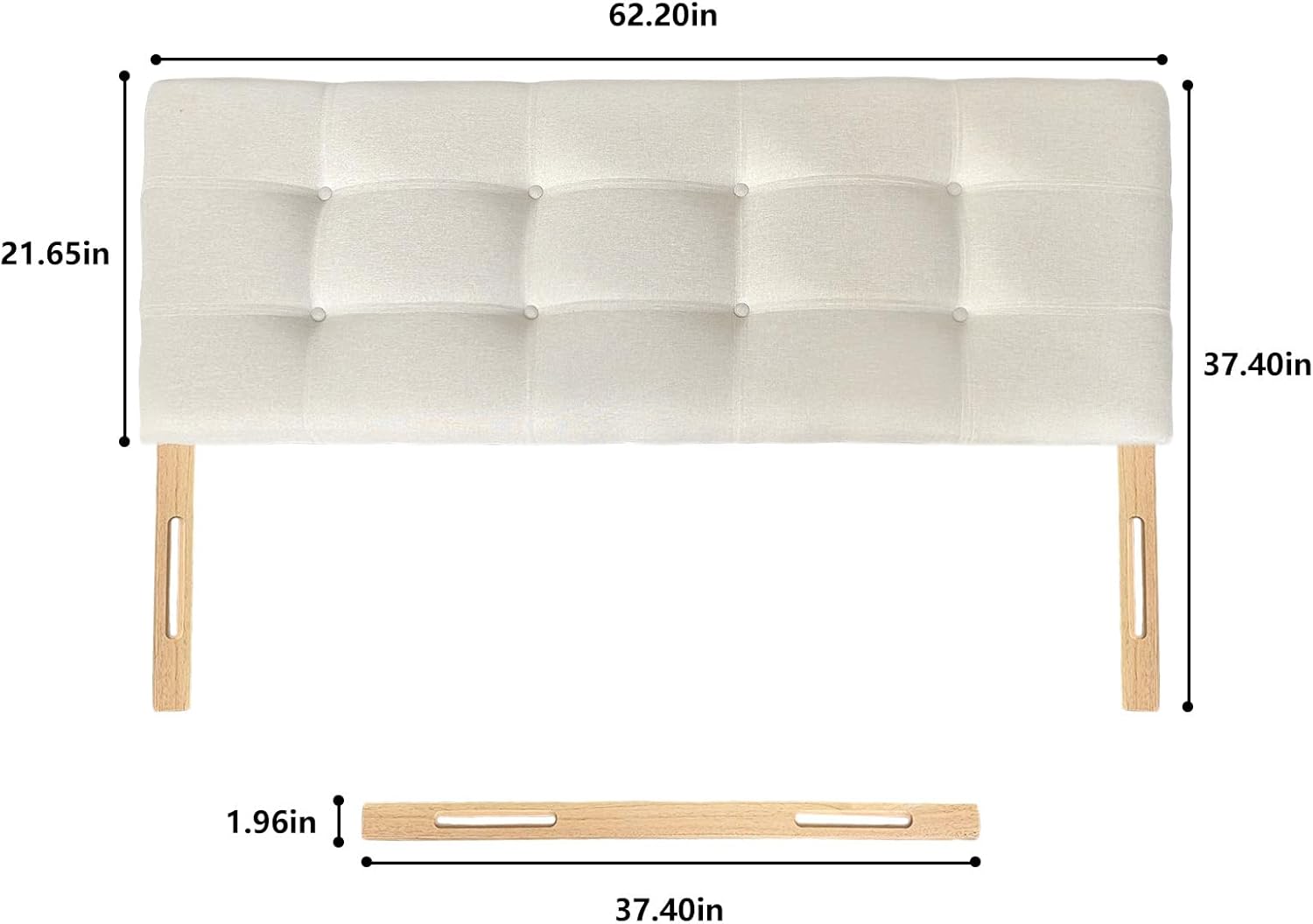 Upholstered Headboard Queen Size, Linen Fabric Modern Button Diamond Design, Solid Wood Sturdy Bed Headboard, Bed Frame or Wall Mount, Beige