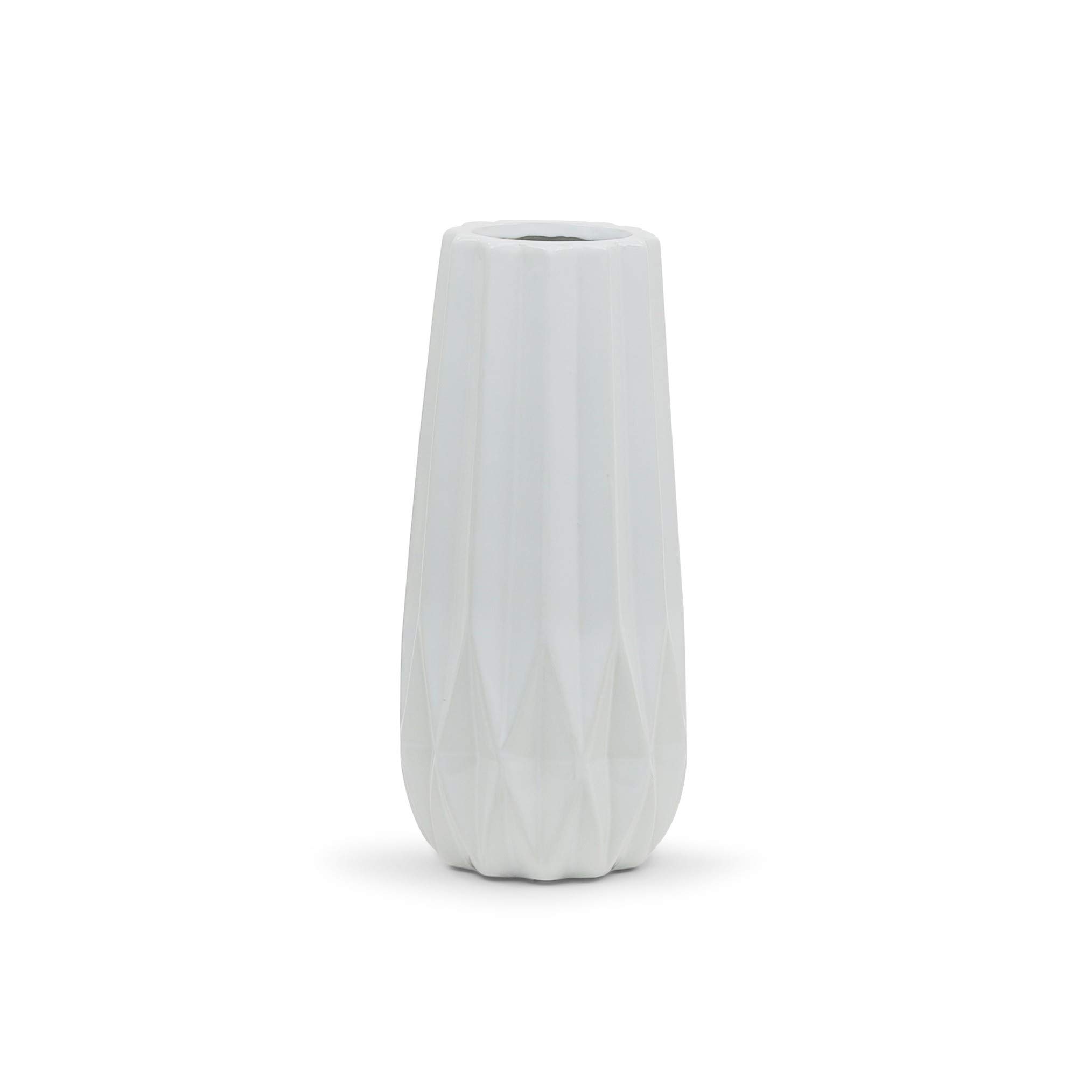 WGV Origami Ceramic Vase, Width 5.2", Height 11", Tall Matte White Pleated Pot, Folded Rustic Planter Centerpiece for Wedding Event Office Home Decor, 1 Piece