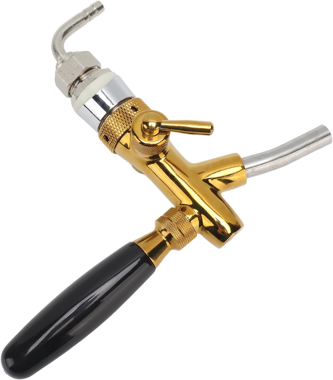 Draft Beer Faucet, Golden Stainless Steel Beer Keg Tap with Control, Food Grade Beer Faucet for Bar Hotel Restaurant Homebrew Kegerator, Includes Faucet Handle Elbow Nuts Rings