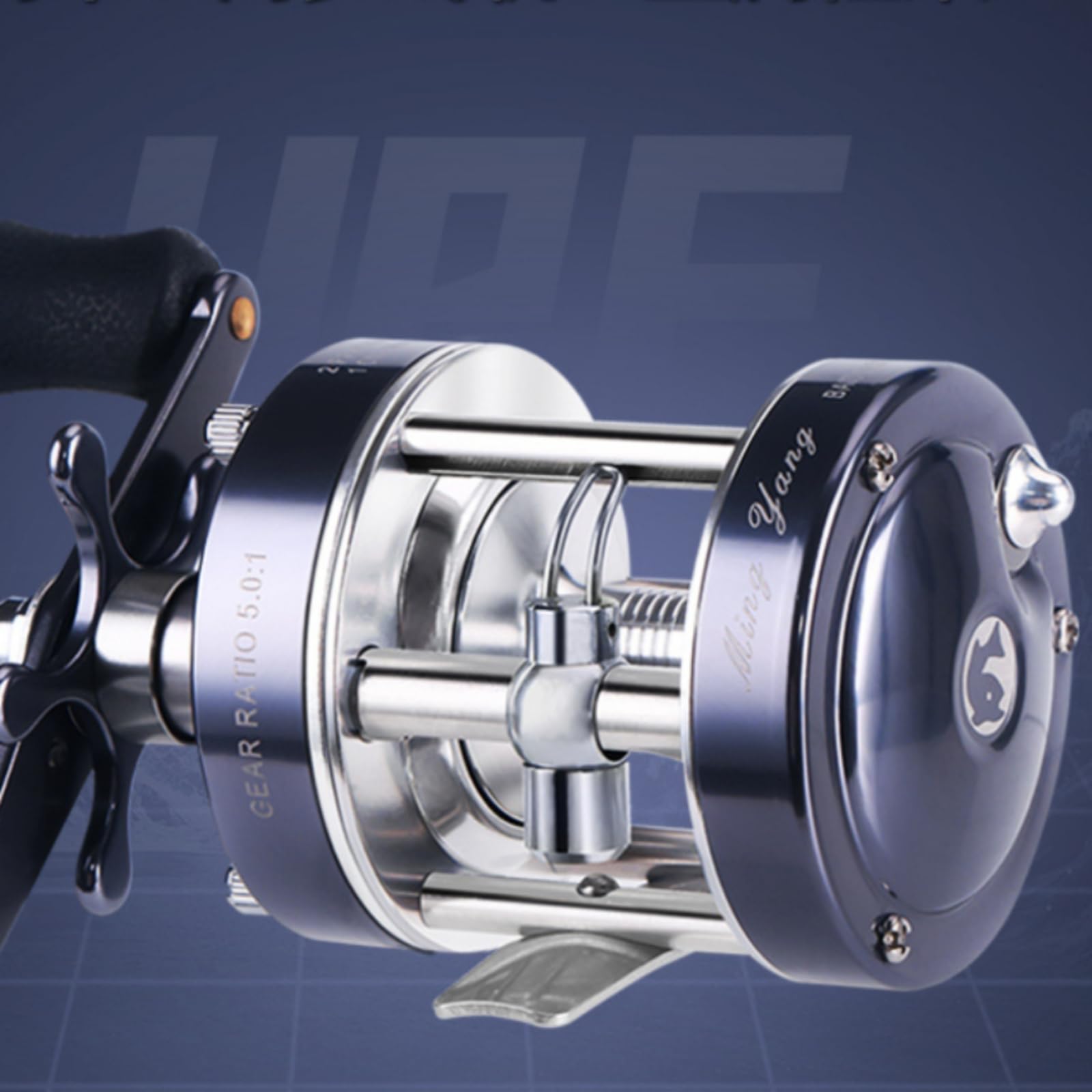 perfk Carrete de Pesca de Lateral Redondo con Chasis de Aleación Bobina Visible Guía de Línea y Freno Estelar Manivelas Dobles Ergonómicas para Menos Fatiga