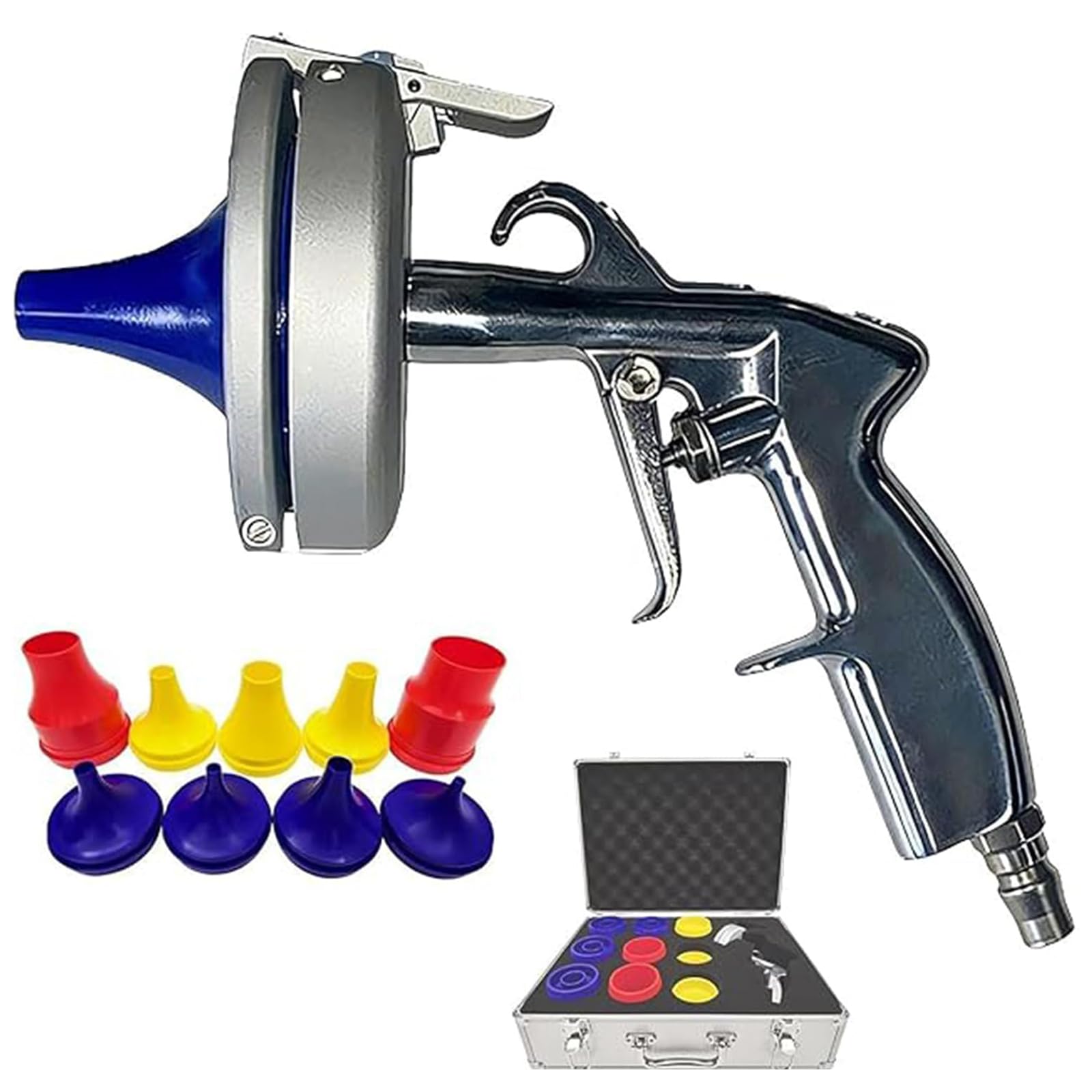 Kit de pistola de limpieza de tubos neumáticos, limpiador de mangueras de 6 a 51 mm con 9 boquillas y esponjas, equipo HVAC para tuberías blandas y duras