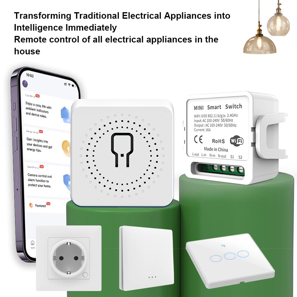 Mengshen 4 Pack WLAN Smart Relay Switch Mini Smart Switch Kein Gateway erforderlich Timing Funktion Kompatibel mit Alexa Google Home DIY Modus Heimautomatisierung Türsteuerung