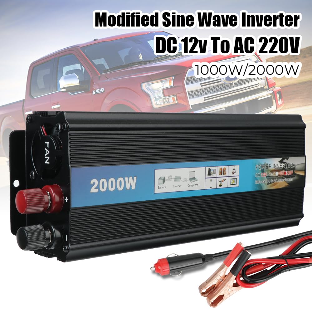 Przetwornica napięcia, Modyfikowany falownik sinusoidalny DC do AC 1000 W 2000 W Uniwersalny samochodowy przetwornik napięcia z ładowarką USB Do samochodu, kempingu, podróży(1000W)