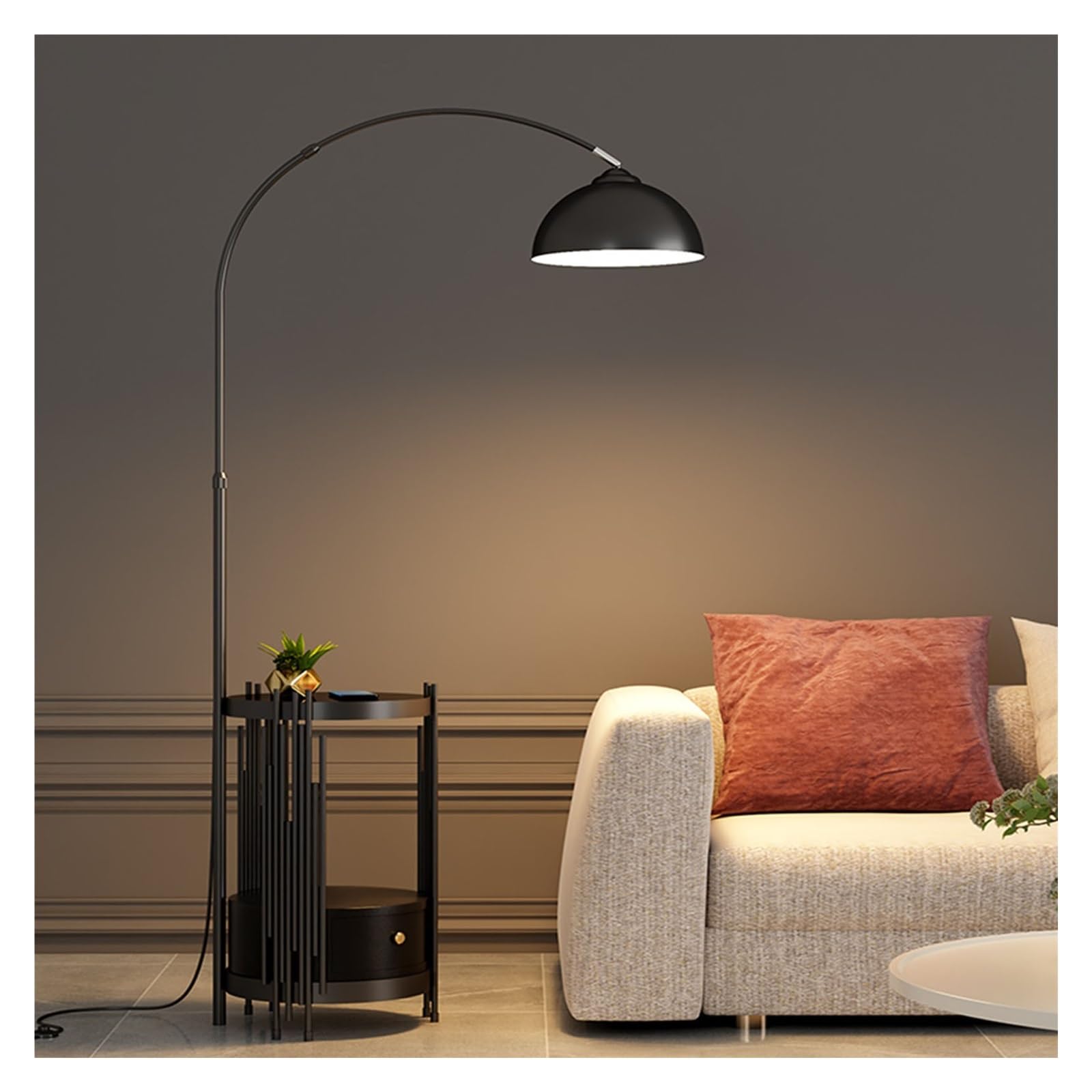 LJHFG63KUYT Standing Lamps Floor Lamp with Table and Drawers, Solid Wood Side with LED Bulb, End Tall Pole Standing Light for Bedroom, Office Decorate(Black)