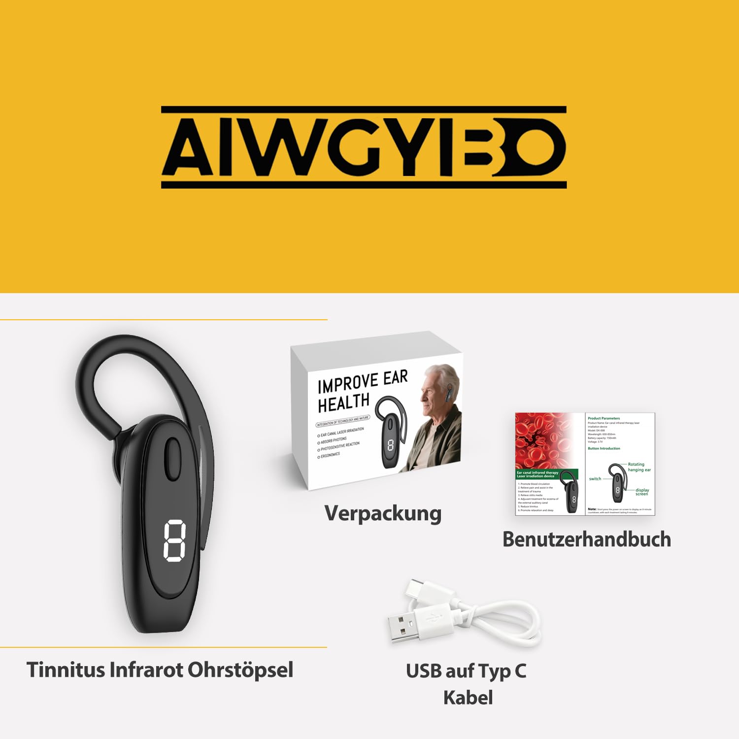 Tinnitus Infrarot Ohrstöpsel – Infrarot Kopfhörer Tinnitus mit 650 nm Wellenlänge verbessern die Mikrozirkulation, Lichttherapie Ohr unterstützt die Tinnitus-Linderung, geeignet für Ohren (Schwarz)
