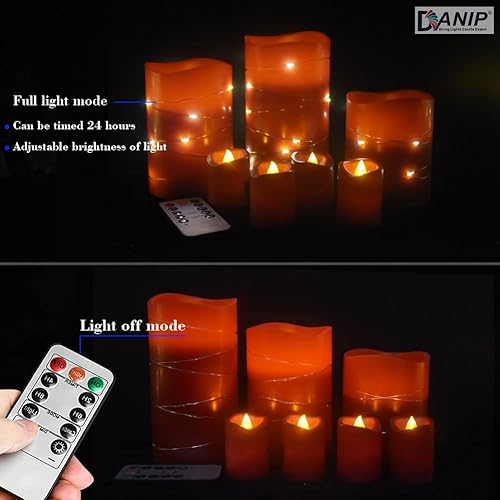 Miniatura 3 de Vela LED roja sin llama con cuerda de estrella incrustada, juego de 3+4 piezas de velas LED, con control remoto de 11 botones, función de