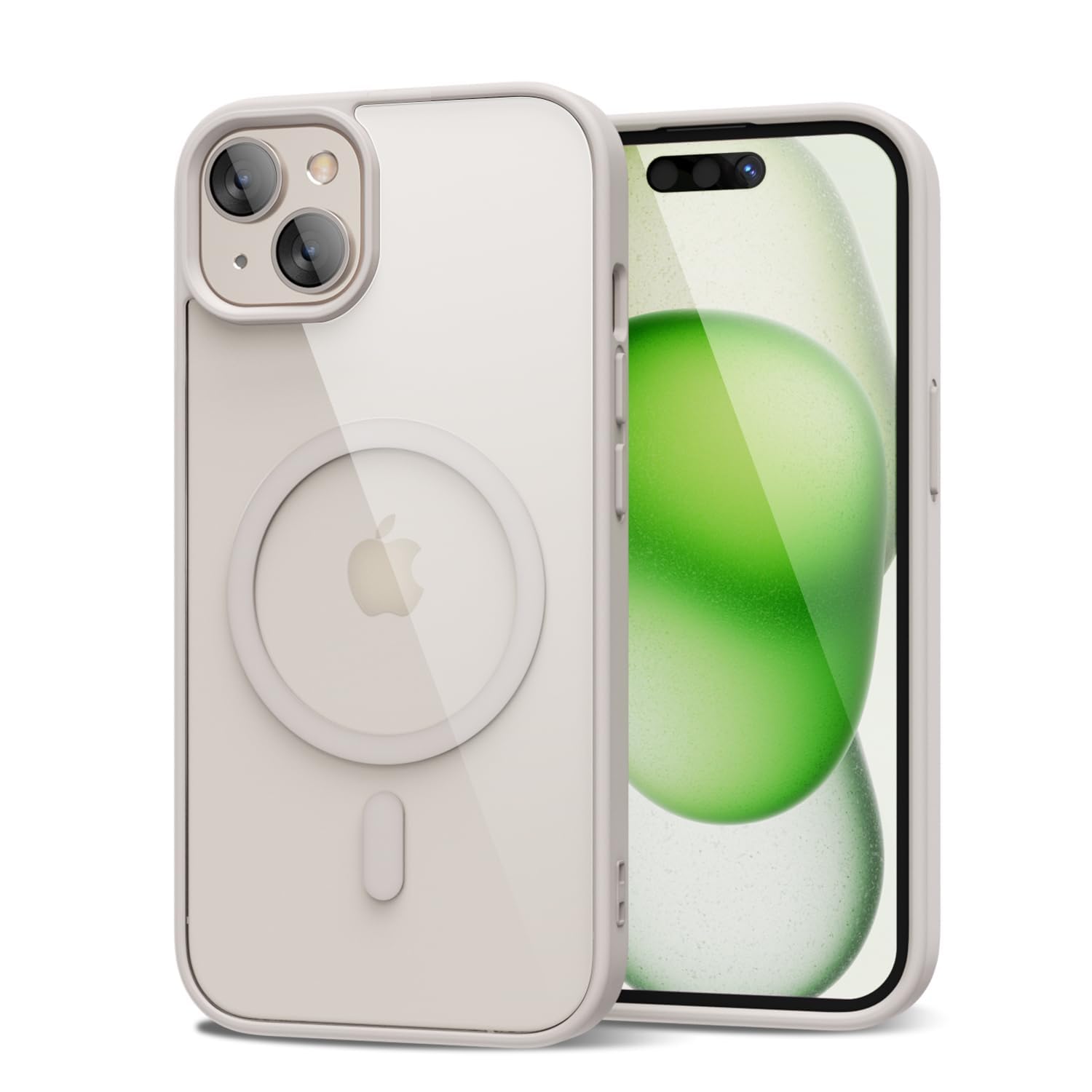 Photo 1 of oakxco for iPhone 15 Plus Case Clear Magnetic Compatible with Magsafe, Cute Thin Slim Transparent Non-Yellowing TPU Bumper, Hard Shell & Soft Silicone Mag Safe Phone Case for Women, Beige Grey