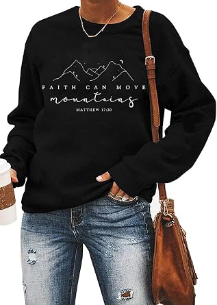 Yimoya Jesus Sweatsahirts God is Good Shirts Womens Faith Can Move Mountain Sweatshirt Christian Blouse Tops