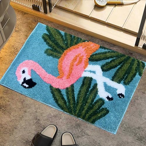 Image of Roseate Flamingo Super Soft Anti Skid (50x80 cm) Microfibre 2000 GSM Flamingo Mat Super Absorbent Door Mats for Home /Bath Mat /Bedroom /Kitchen /Floor Mat (Multicolour) Pack of 1