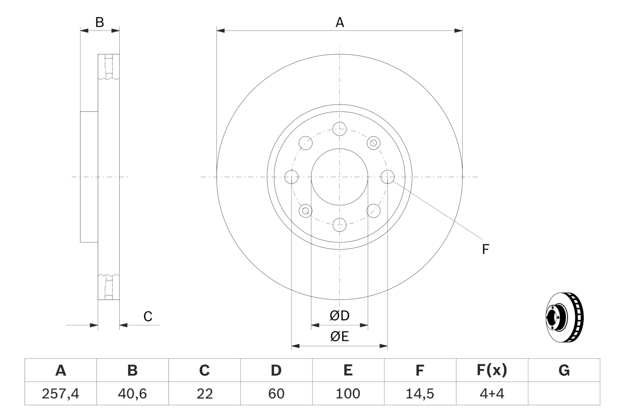 Image secondaire de Jeu de disques de frein Bosch BD1090 - 257 mm - Essieu avant - Longue durée de vie