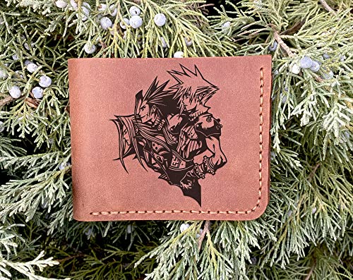 FF Crisis Core Group Leather Wallet Mens Gamer Wallet, Gamer Gifts Personalized Mens Wallet Christmas Gift for Him, Custom Leather Wallet Handmade Husband Gift Boyfriend Gift Geek Gift k5563