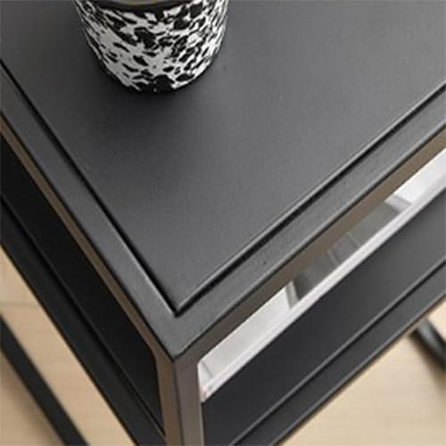 Miniatura 8 de Mesa auxiliar de metal para sofá cuadrado, estante de almacenamiento de doble capa, mesitas de noche movibles modernas, mesa auxiliar