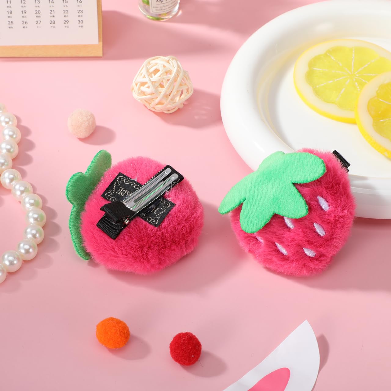 Amazon.co.jp: FOMIYES いちごヘアクリップ 2個入り ピンク ぬいぐるみ