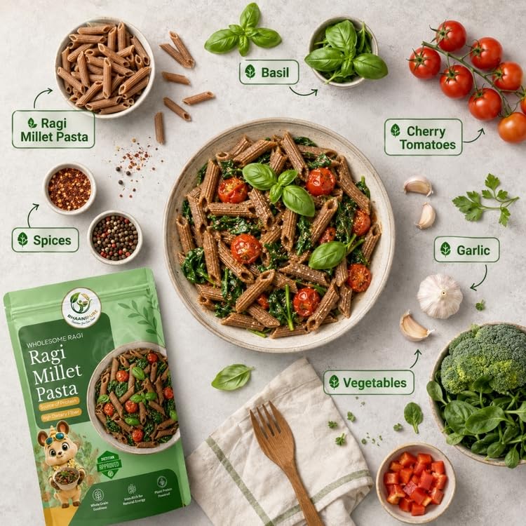 Image of Organic Ragi Millet Pasta 100g X 2 | No Maida Healthy Pasta | Non-GMO, No Preservatives | High Fiber & Protein | Quick & Easy to Cook