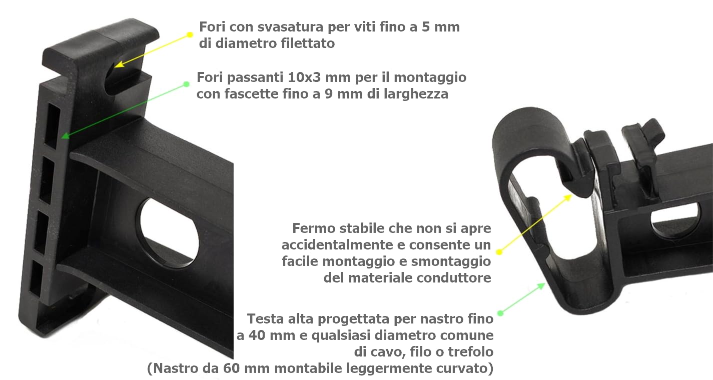 20x Isolatori per Recinto Elettrico 20cm Montaggio con Viti o Fascette | per Rete Giardino Recinzione, Recinzione da Pascolo, Palo, Filo, Cavo & Banda Larga (incl. 40 fascette serracavi 9x450 mm)