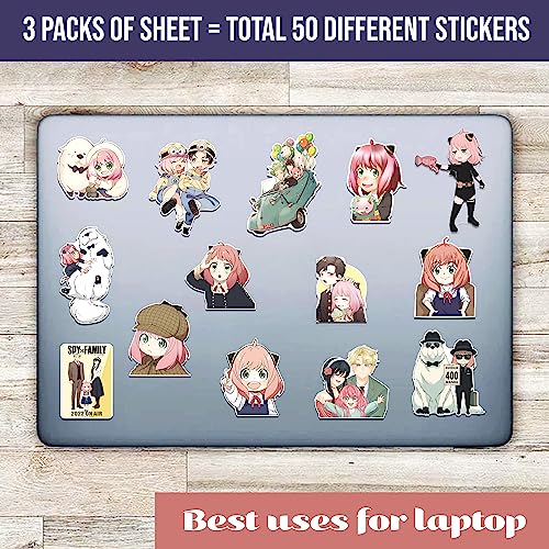 Image of FlyBuyHub Spy x Family Aesthetic Vinyl Journal Stickers for Phone Case, Laptop, Notebook, Dairy, Water Bottle, Etc Self-Adhesive Stickers Set of 50 Glossy and Waterproof Stickers (Spy x Famliy)