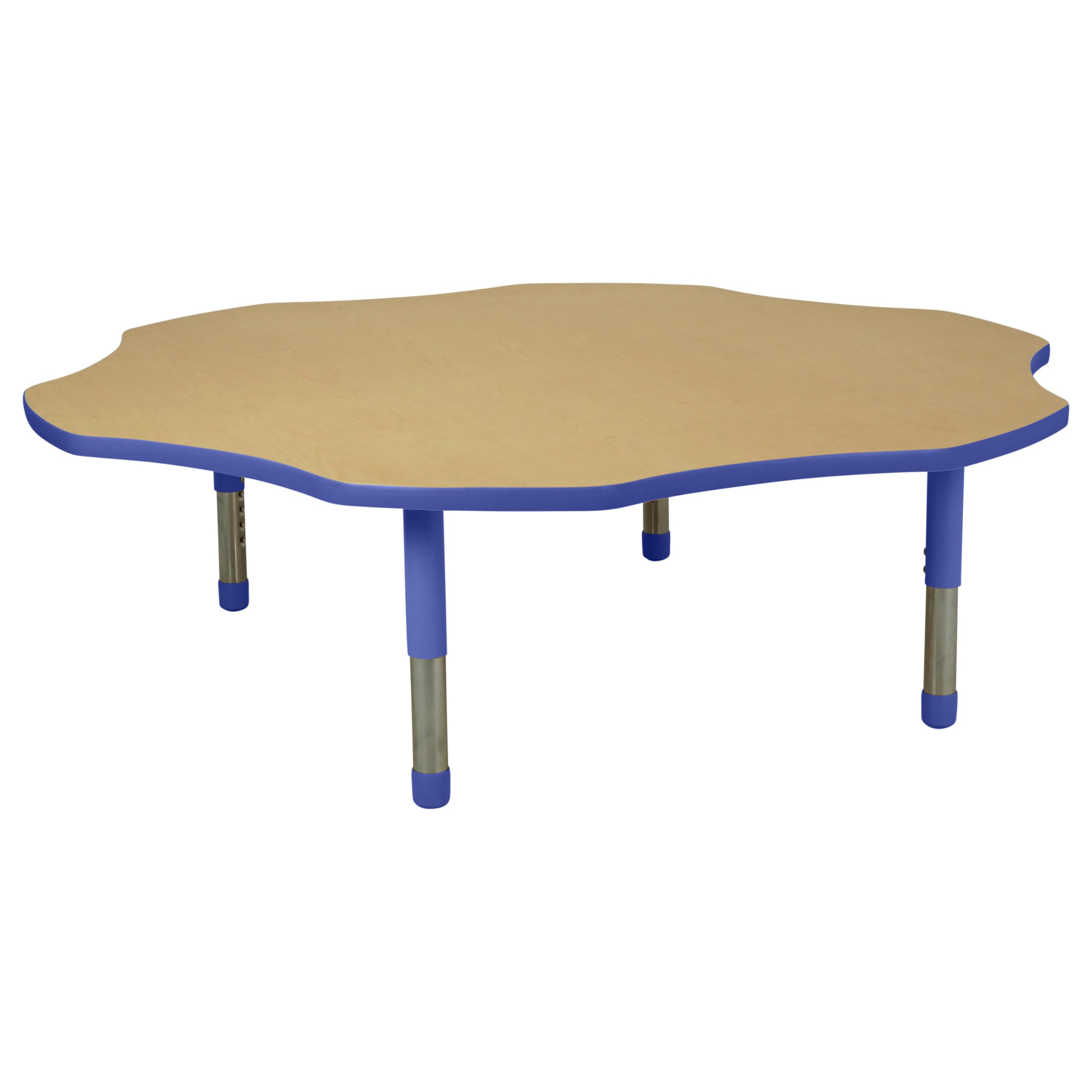 Factory Direct Partners FDP Flower Toddler Activity School Toddler Table (60 inch), Blue Tiny Tot Legs, Adjustable Height 12-18 inches - Maple Top and Blue Edge