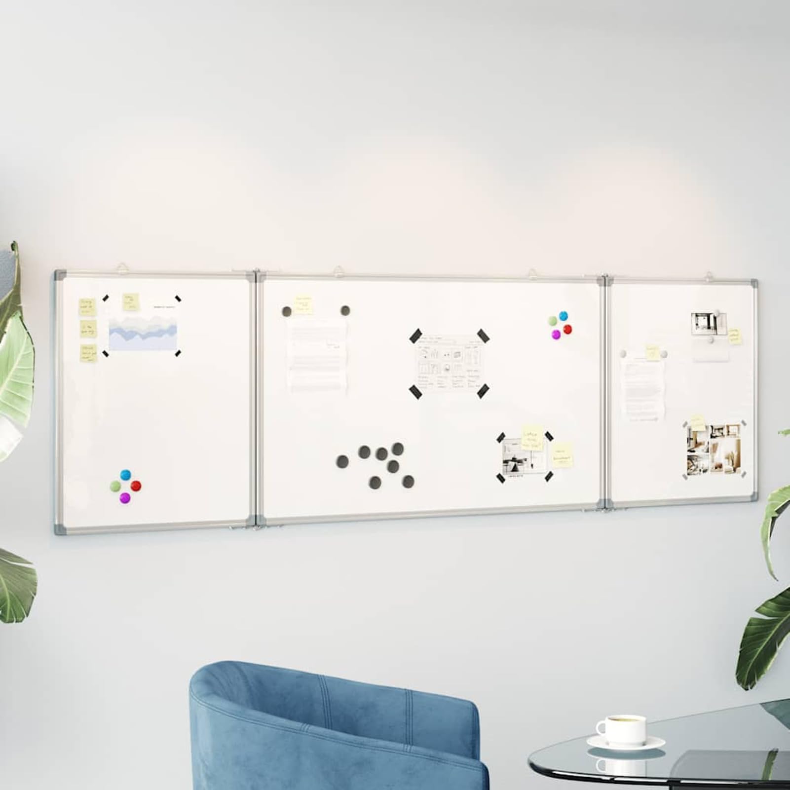 Anself Klappbare Magnetische Weißwandtafel, 160x60cm, 3 Paneele, Faltbare Whiteboard für Büro, Schule und Zuhause 4005368