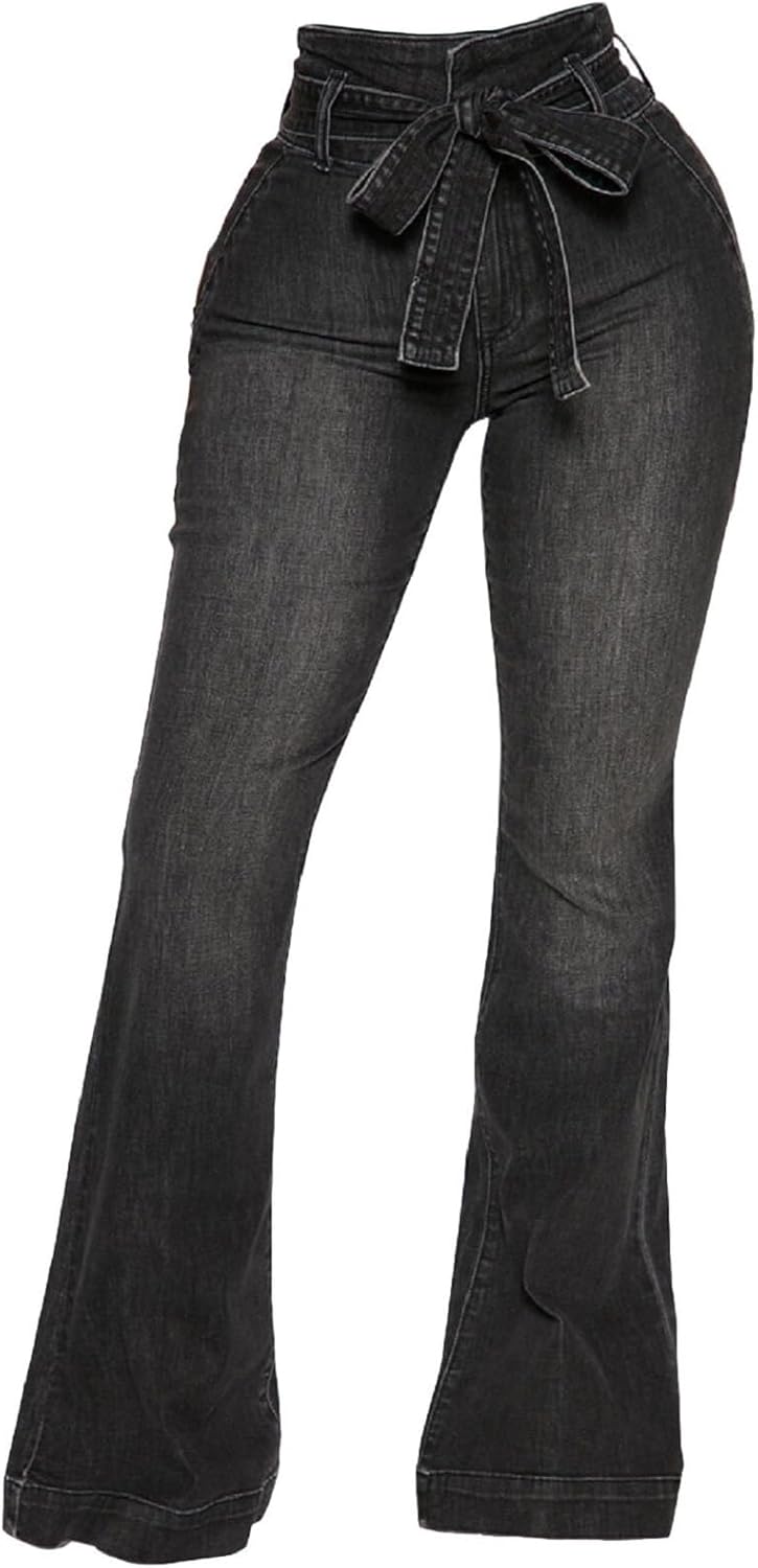 CuteCherry Bell Bottom Jeans for Women Ripped Skinny Bell Bottom Raw Hem Denim Pants