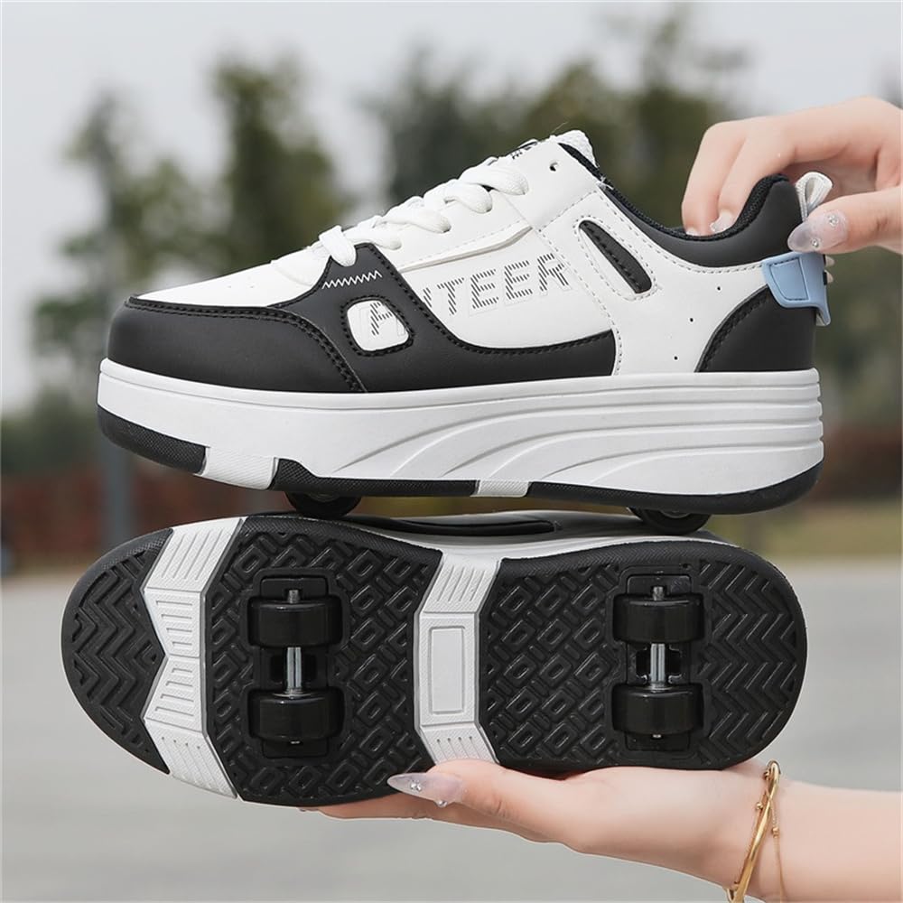 Mateju Chaussures à roulettes Garçons et Filles avec 4 Roues Rétractables, Patins à roulettes Enfants, 2 en 1 Chaussures de Skateboard Adolescents Extérieur Chaussures de Sport
