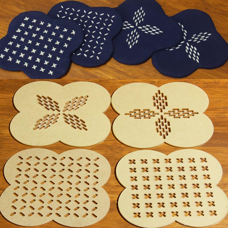 4pcs/Set arylic Quilting Template,Sashiko Embroidery Reusable 3.66inch Painting Drawing Templates for Hand-Made Coaster Tea mat sashiko Drawing Set DIY Art Craft