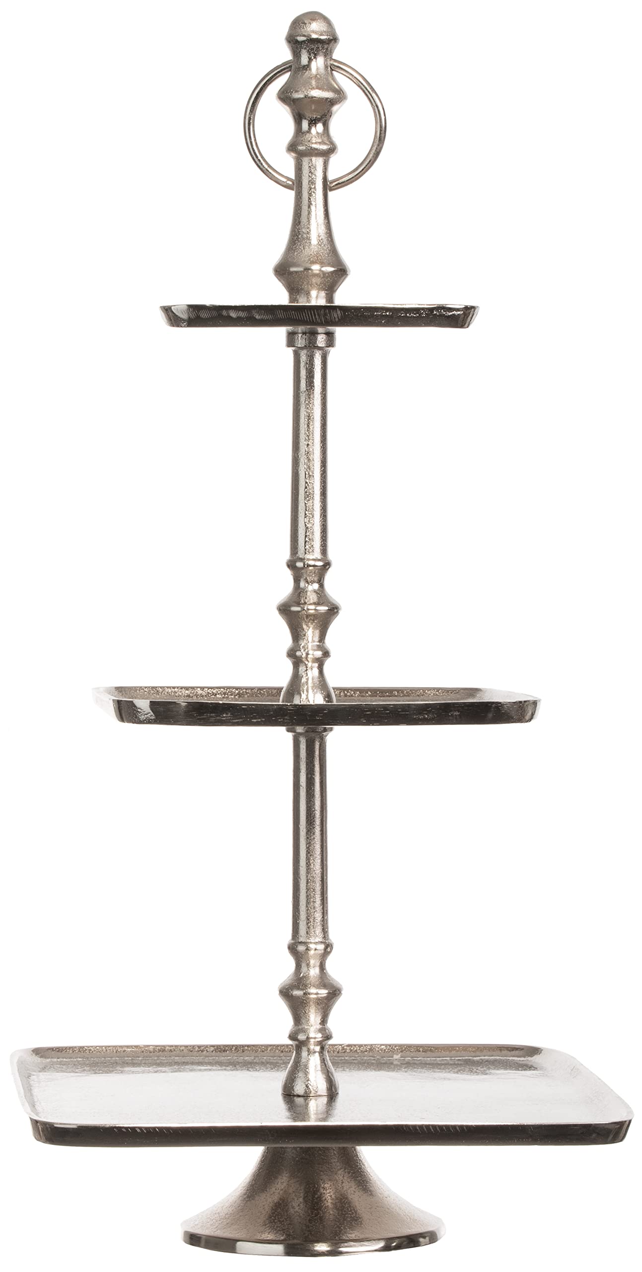 Brandsseller Alzata in alluminio, 3 ripiani, altezza circa 58 cm, fatta a mano, rettangolare, decorazione da tavolo, supporto da portata 206462, argento