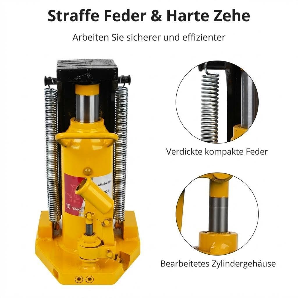 10T Luft-Hydraulischer Maschinenheber Mit Zehe Und Handpumpe – Schwerlast Zehenheber Aus Stahl, Niedrige Bauhöhe Für Maschinen, Industrieanlagen, Fahrzeugreparatur, Werkstatt & Bauarbeiten