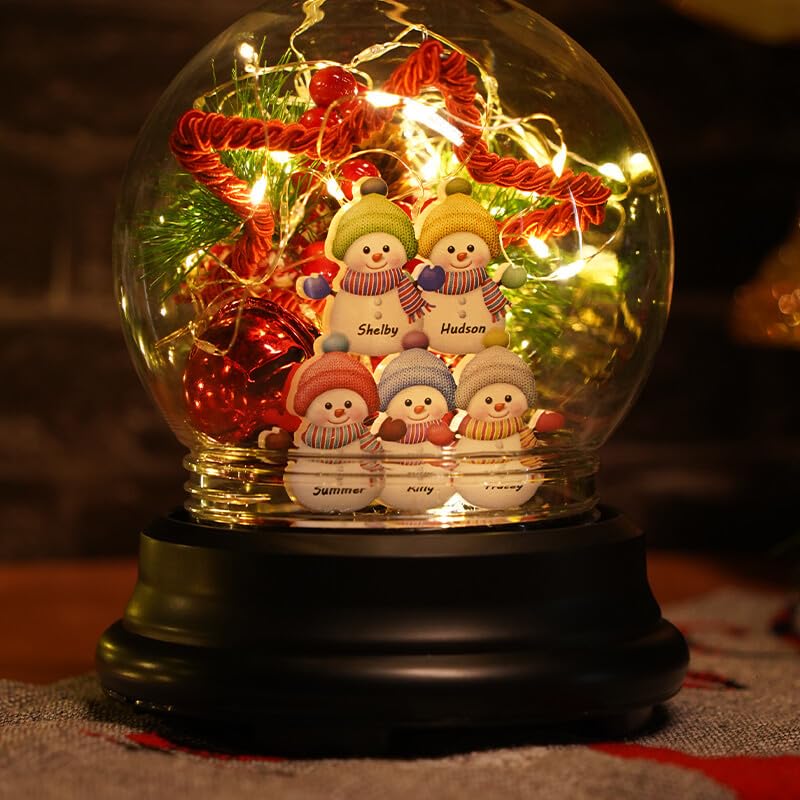 Palla di cristallo personalizzata con pupazzo di neve, sfera di cristallo con pupazzo di neve con nome 1-10, luci a LED per San Valentino, compleanno, per famiglia, moglie, mamma (stile 2)